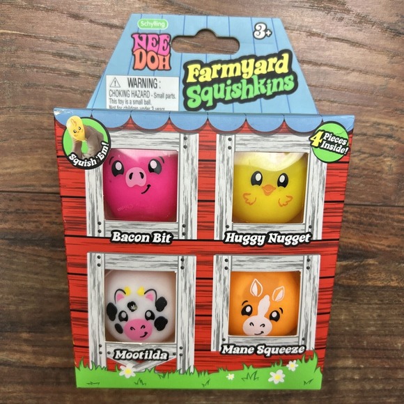 Other - Nee Doh Farmyard Squishkins Animals Pig, Cow, Chicken, Horse NeeDoh 4 Pieces NEW